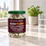 ALKA-FLUSH jar on a marble counter by a sunny window