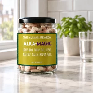 ALKA-MAGIC jar on a marble counter by a sunny window